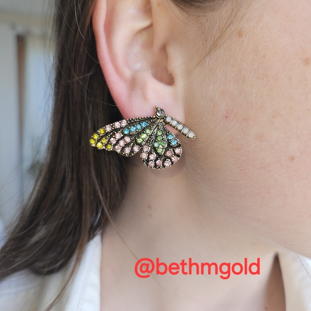 Butterfly Wings Rhinestone Stud Earrings Pastel Multi-color - Picture 8 of 17